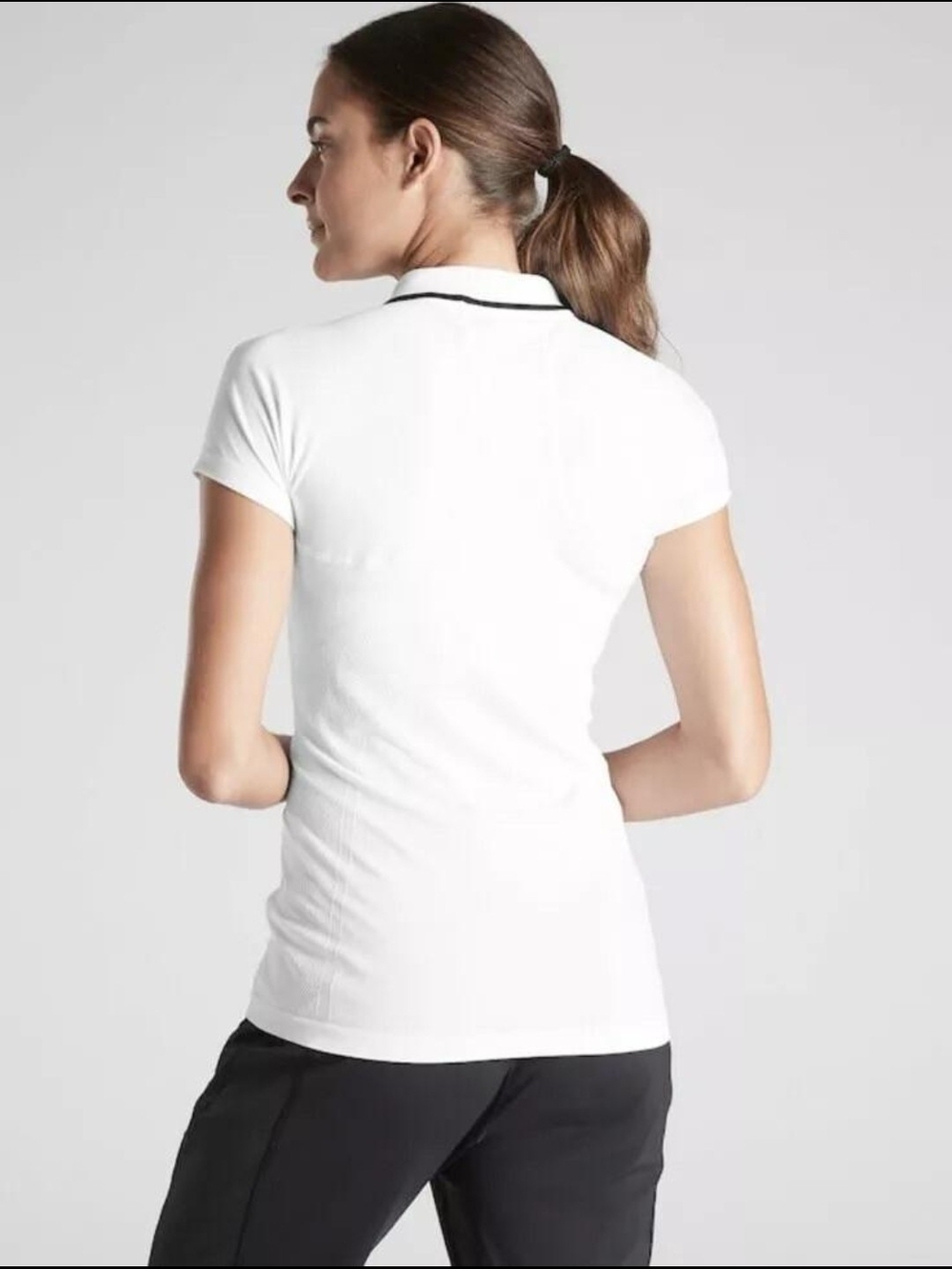 Athleta Momentum Polo Tee White Black Trim Quarter Zip Golf Tennis M NWT - Picture 3 of 15